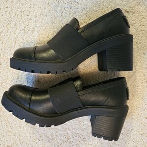 Black Women's Chunky Heel Loafers